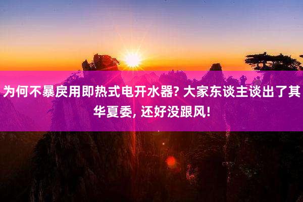 为何不暴戾用即热式电开水器? 大家东谈主谈出了其华夏委, 还好没跟风!