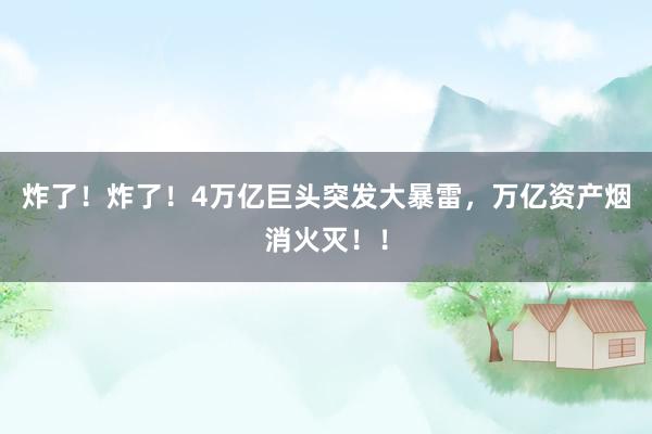 炸了！炸了！4万亿巨头突发大暴雷，万亿资产烟消火灭！！
