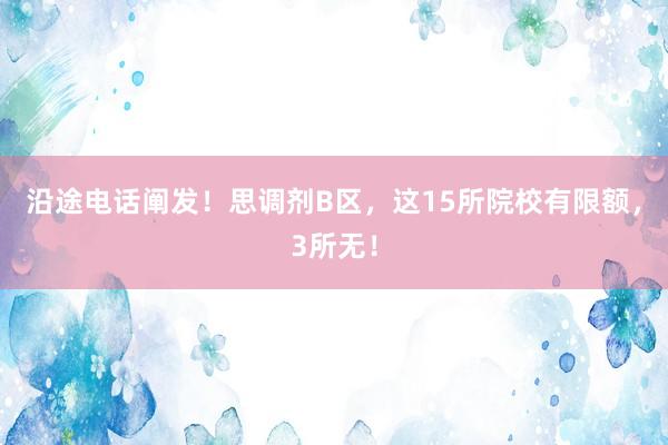 沿途电话阐发！思调剂B区，这15所院校有限额，3所无！